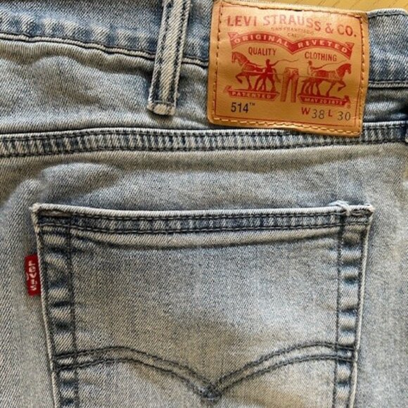 Levi’s 514 Jeans Mens 38x30 Faded Blue Denim Straight Stretch Fit - Picture 13 of 16